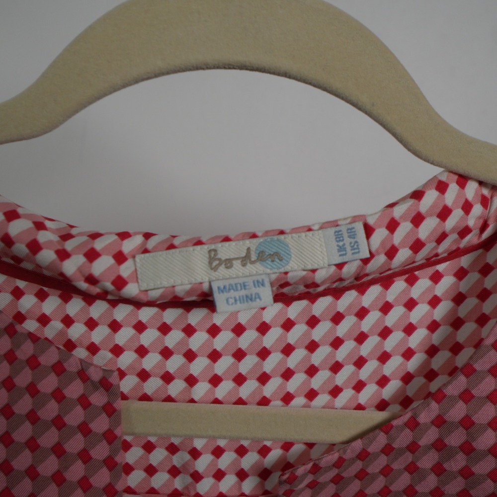 Boden Blouse Women 4 Red Pink Geometric Silk Blend Split Neck Long Sleeve WA632 - Picture 4 of 7